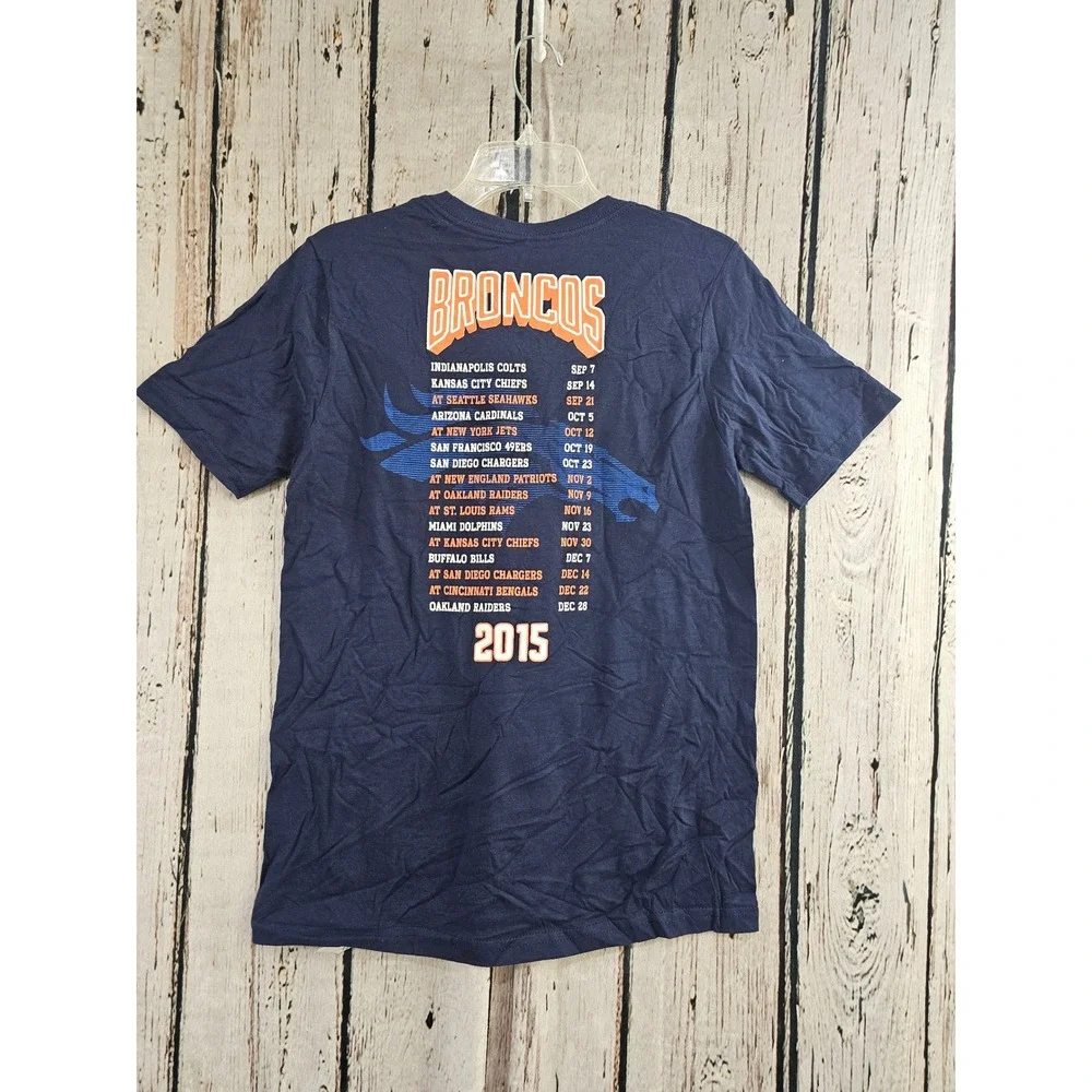 NFL Denver Broncos T-Shirt Kids Size L 14/16 Navy Blue Graphic 2015 Schedule Tee